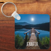 Pier bei Nacht unter Vollmond Schlüsselanhänger (Vorderseite)