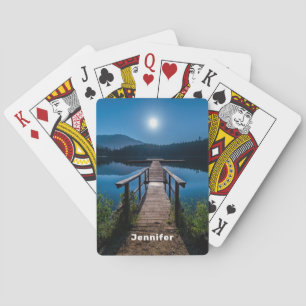 Pier bei Nacht unter Vollmond Spielkarten