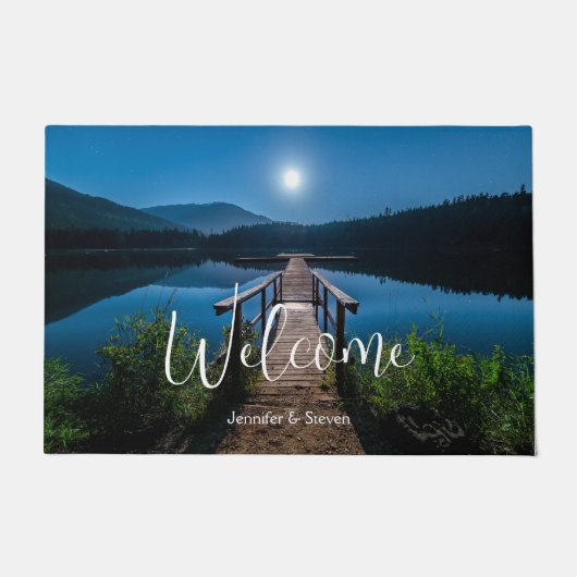 Pier bei Nacht unter Vollmond Willkommen Fußmatte (Vorderseite)