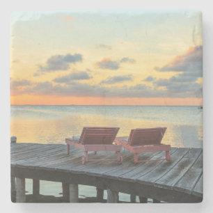Pier mit Blick auf den Ozean, Belize Steinuntersetzer