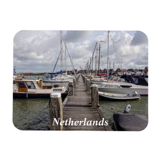 Pier mit Booten und Yachten in Marken Niederlande  Magnet (Horizontal)