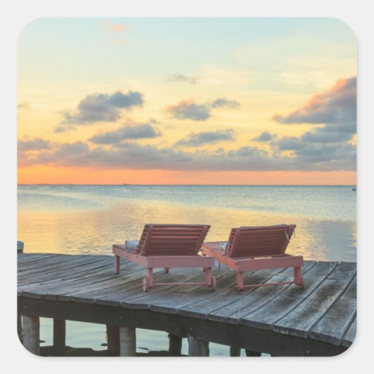 Pier mit Meerblick, Belize Quadratischer Aufkleber (Vorderseite)