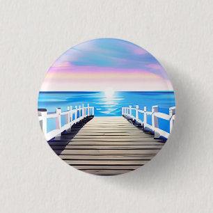 Pier, Ozean und Himmel bei Morgendämmerung Button