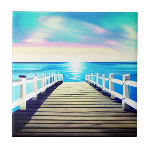 Pier, Ozean und Himmel bei Morgendämmerung Fliese