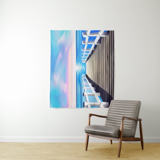 Pier, Ozean und Himmel bei Morgendämmerung Wandteppich (Beispiel)