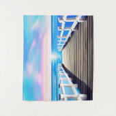 Pier, Ozean und Himmel bei Morgendämmerung Wandteppich (Vorderseite)