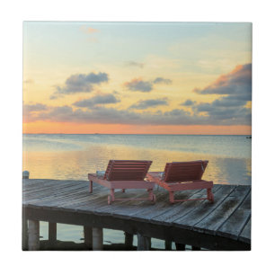 Pier überblickt den Ozean, Belize Fliese