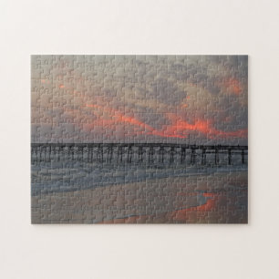 Pier und Sonnenuntergang - Eichen-Insel, NC Puzzle