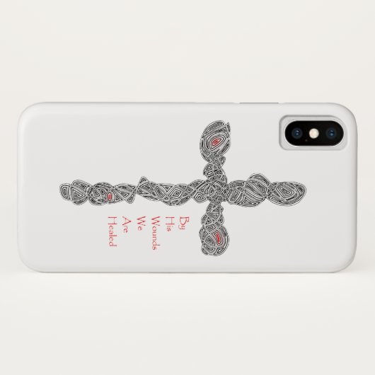 Pierced Cross (with Verse) iPhone Case (Rückseite (Horizontal))