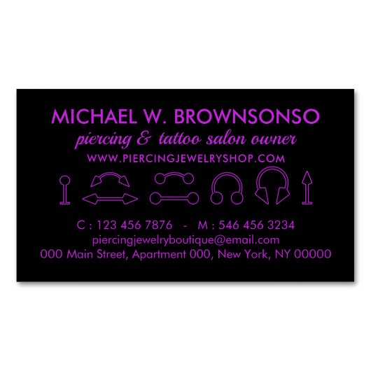 Piercing Jewelry Lila Simple Minimalistisch Artist Magnetische Visitenkarte (Vorderseite)