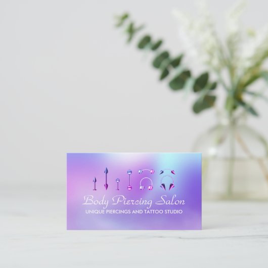 Piercing Specialist Hologramm pink Visitenkarte (Stehend Vorderseite)