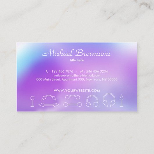 Piercing Specialist Hologramm pink Visitenkarte (Rückseite)