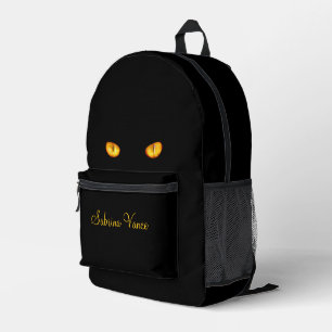 Piercing Stare Golden Eyes Black Cat mit dem Namen Bedruckter Rucksack
