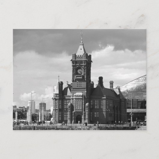 Pierhead Gebäude, Cardiff, Wales, UK (B&W) Postkarte (Vorderseite)