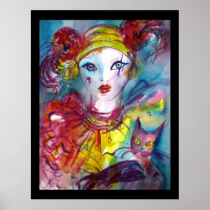 PIERO MIT KATZE/Venezianischen Maskeramikmasken Poster