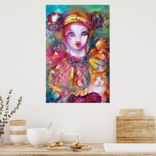 PIERO WITH CAT / Venetian Masquerade Masks Poster (Küche)