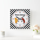 Pierogi und Kielbasa Dzien Dobry - freundliche Quadratische Wanduhr (Zuhause)