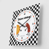 Pierogi und Kielbasa Dzien Dobry - freundliche Quadratische Wanduhr (Winkel)
