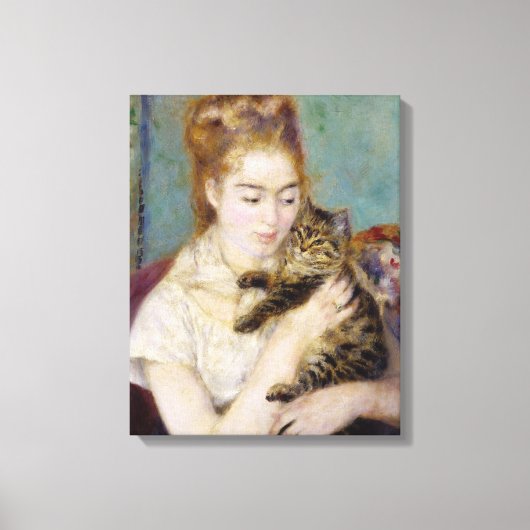 Pierre A Renoir | Frau mit Katze Leinwanddruck (Vorderseite)