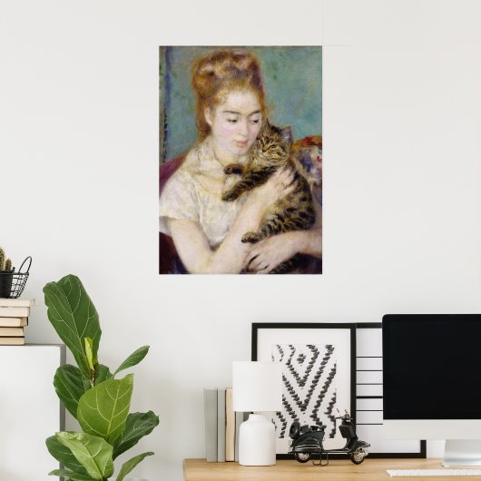 Pierre A Renoir | Frau mit Katze Poster (Heimbüro)