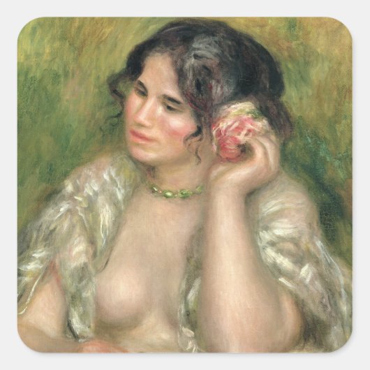 Pierre A Renoir | Gabrielle mit Rose Quadratischer Aufkleber (Vorderseite)