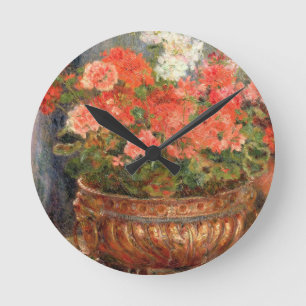 Pierre A Renoir Geraniums in a Copper Basin Runde Wanduhr