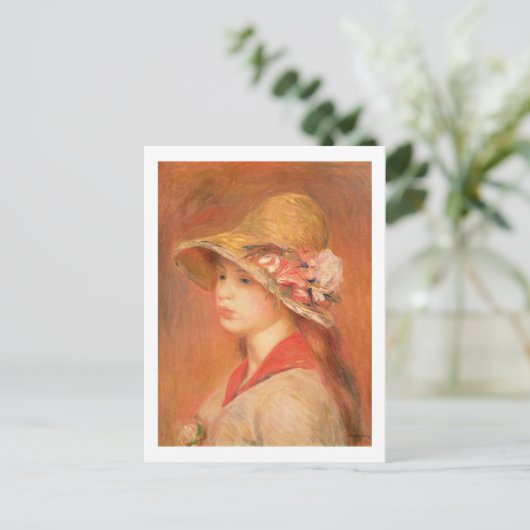 Pierre A Renoir | Junge Frau in einem Hut Postkarte (Stehend Vorderseite)