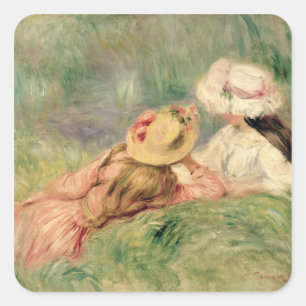Pierre A Renoir Junge Mädchen an der Ufer Quadratischer Aufkleber