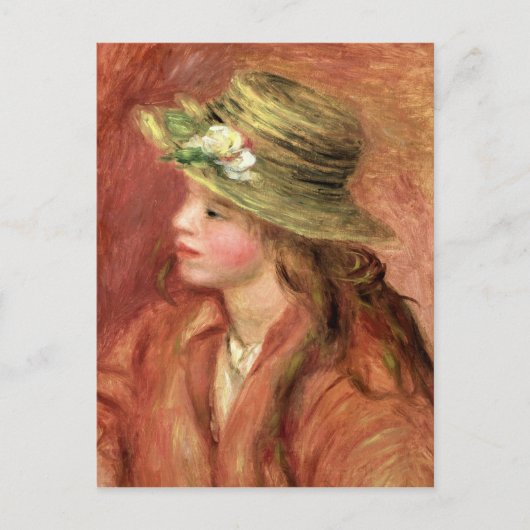 Pierre A Renoir | Junge Mädchen in einem Strohhut Postkarte (Vorderseite)