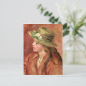 Pierre A Renoir | Junge Mädchen in einem Strohhut Postkarte (Stehend Vorderseite)