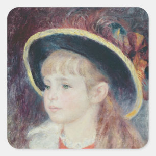 Pierre A Renoir   Young Girl in a Blue Hat Quadratischer Aufkleber