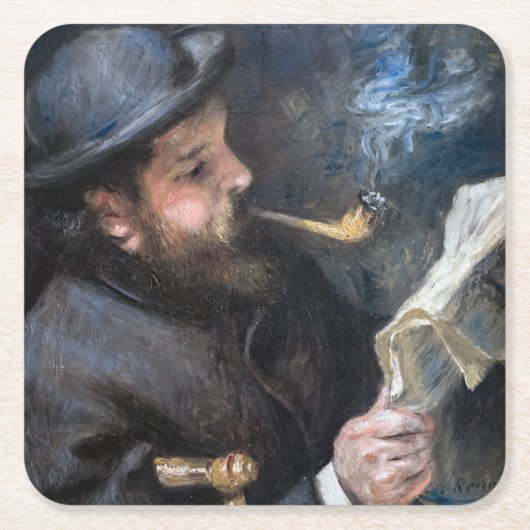 Pierre-Auguste Renoir - Claude Monet Reading Rechteckiger Pappuntersetzer (Vorderseite)
