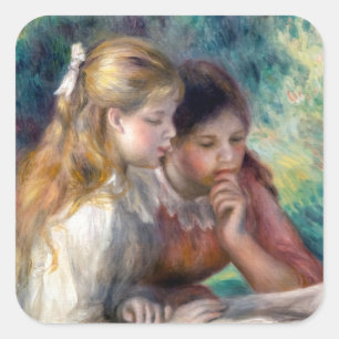 Pierre-Auguste Renoir - Das Lesen Quadratischer Aufkleber