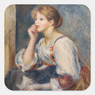 Pierre-Auguste Renoir - Frau mit einem Brief Quadratischer Aufkleber