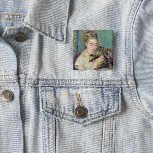 Pierre-Auguste Renoir - Frau mit Katze Button (Beispiel)
