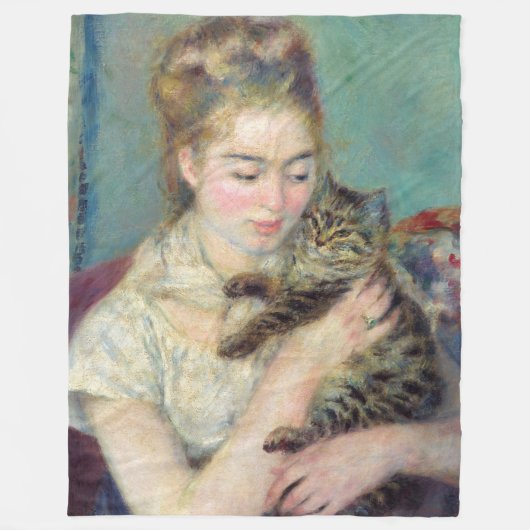 Pierre-Auguste Renoir - Frau mit Katze Fleecedecke (Vorderseite)