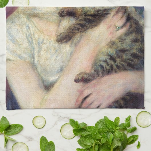 Pierre-Auguste Renoir - Frau mit Katze Geschirrtuch (Gefaltet)