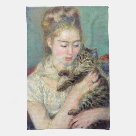 Pierre-Auguste Renoir - Frau mit Katze Geschirrtuch (Vertikal)