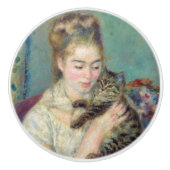 Pierre-Auguste Renoir - Frau mit Katze Keramikknauf (Vorderseite)