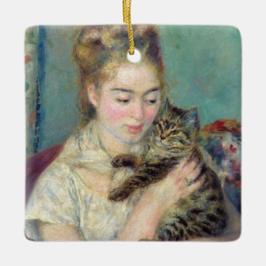 Pierre-Auguste Renoir - Frau mit Katze Keramikornament (Vorderseite)