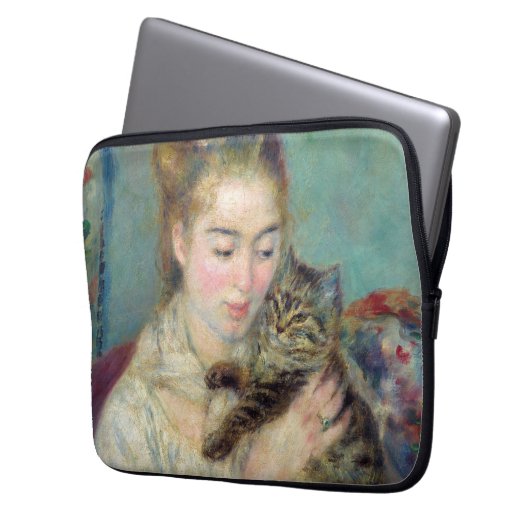 Pierre-Auguste Renoir - Frau mit Katze Laptopschutzhülle (Vorderseite Links)