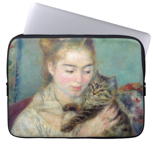 Pierre-Auguste Renoir - Frau mit Katze Laptopschutzhülle (Vorderseite)