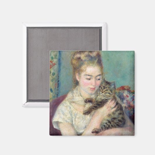 Pierre-Auguste Renoir - Frau mit Katze Magnet (Vorderseite/Rückseite)
