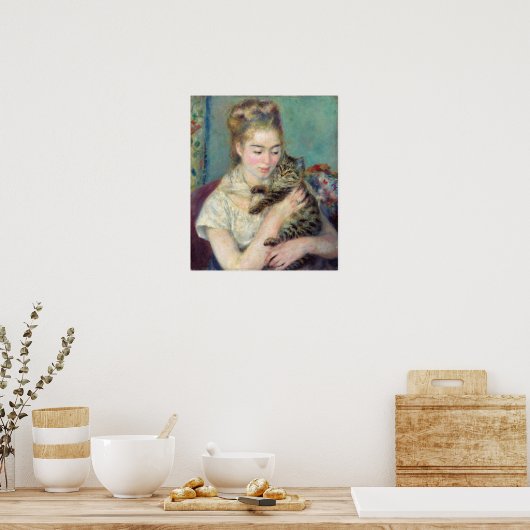 Pierre-Auguste Renoir - Frau mit Katze Poster (Küche)