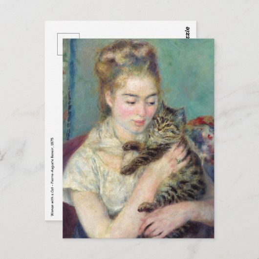 Pierre-Auguste Renoir - Frau mit Katze Postkarte (Vorne/Hinten)