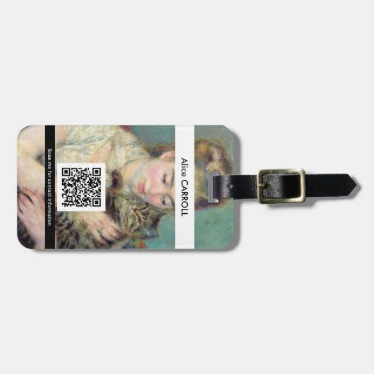 Pierre-Auguste Renoir - Frau mit Katze - QR-Code Gepäckanhänger (Vorderseite horizontal)