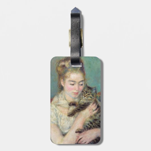 Pierre-Auguste Renoir - Frau mit Katze - QR-Code Gepäckanhänger (Rückseite vertikal)
