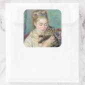 Pierre-Auguste Renoir - Frau mit Katze Quadratischer Aufkleber (Tasche)