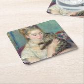 Pierre-Auguste Renoir - Frau mit Katze Rechteckiger Pappuntersetzer (angewinkelt)
