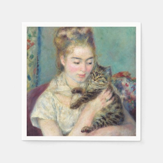 Pierre-Auguste Renoir - Frau mit Katze Serviette (Vorderseite)